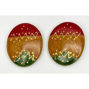 Easter Earrings Oval Statement Decorated Egg Holiday Hand Painted Gold Swirl